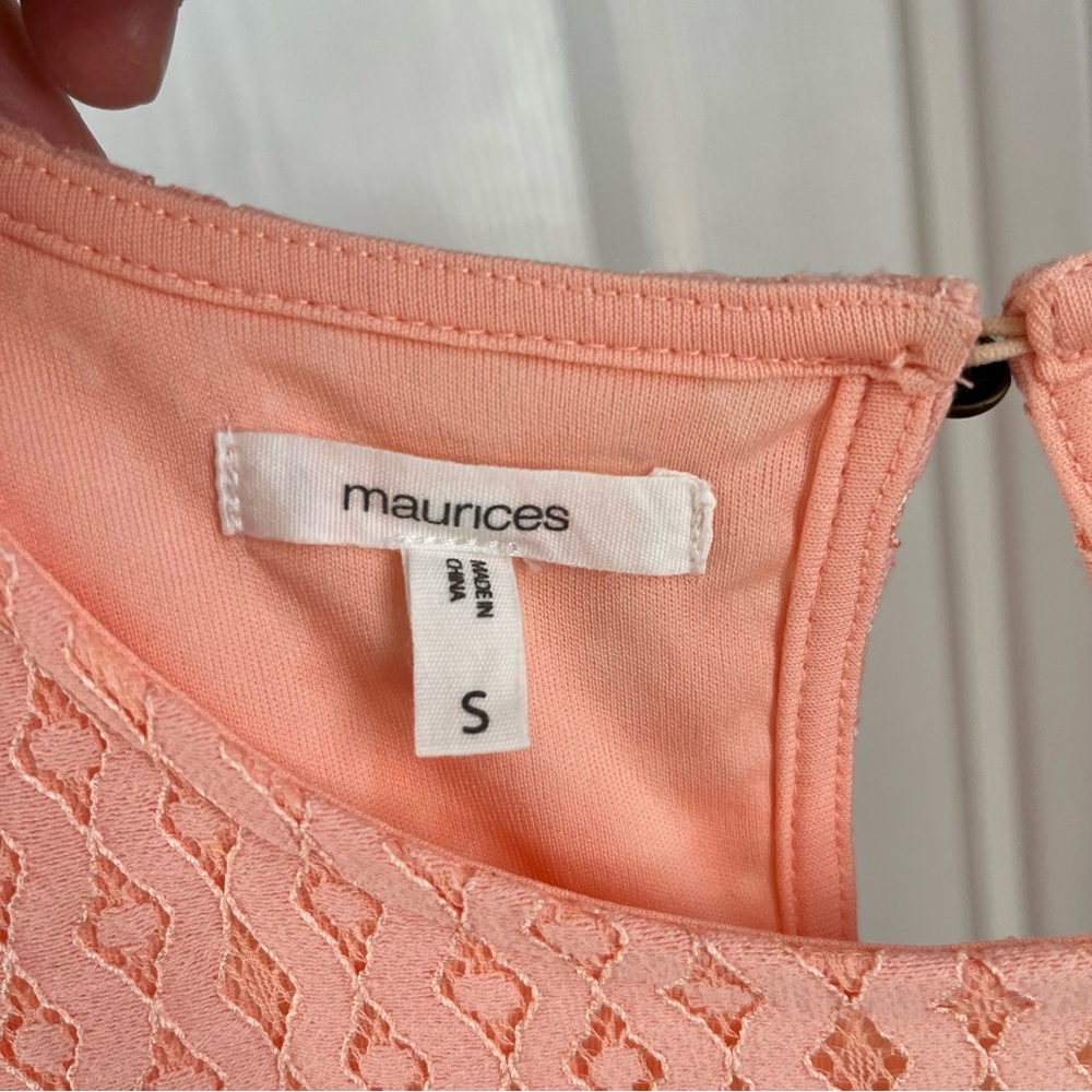 Maurices Light Peach/Coral Lace Peplum Blouse - Picture 4 of 10